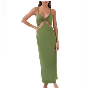Green cut out slip dress